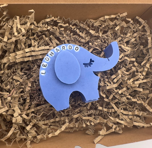 Cofanetto regalo con candela elefantino personalizzato + cuori