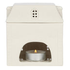 Bruciatore di olio in ceramica bianca a forma di casa
