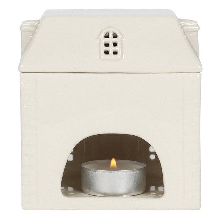 Bruciatore di olio in ceramica bianca a forma di casa