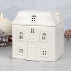 Bruciatore di olio in ceramica bianca a forma di casa