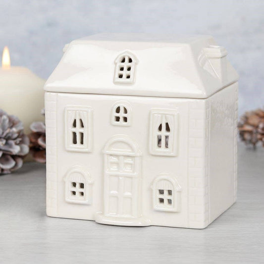 Bruciatore di olio in ceramica bianca a forma di casa