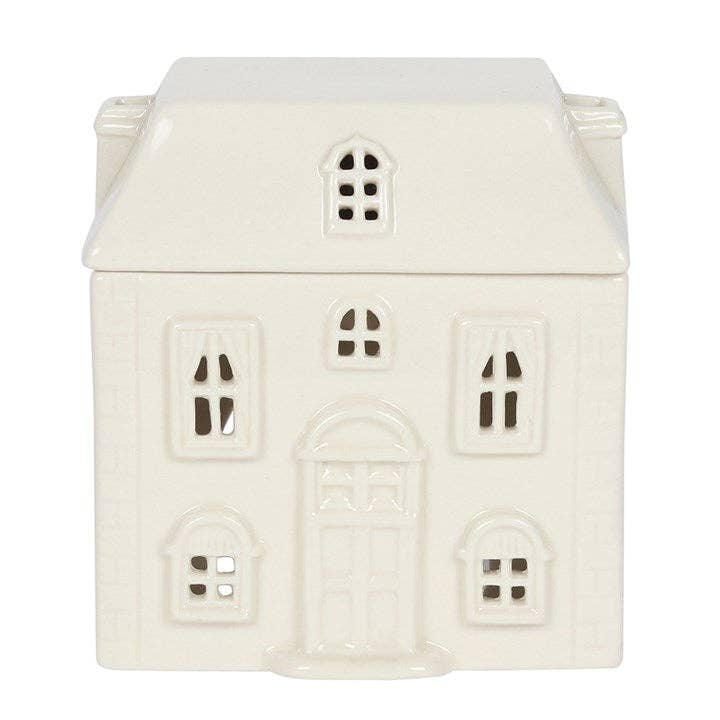 Bruciatore di olio in ceramica bianca a forma di casa