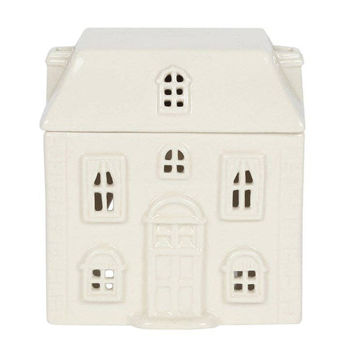 Bruciatore di olio in ceramica bianca a forma di casa