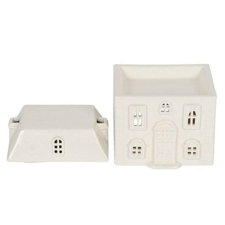 Bruciatore di olio in ceramica bianca a forma di casa
